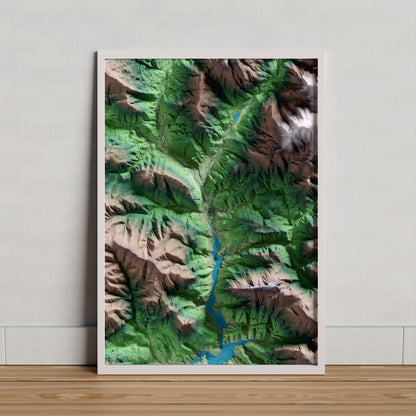 Mapa artístico del relieve del Pont de Suert, al Alta Ribagorça, con 15 km de entorno y base topográfica ICGC. Presentación enmarcada.