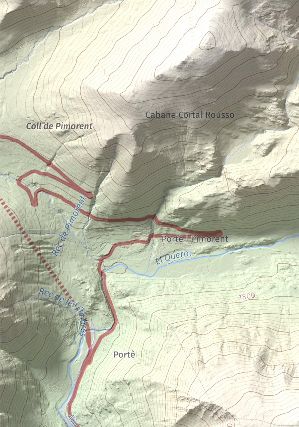 Mapa de relieve del Punxó, 2581 m, Cerdanya Nord, lámina 100 Cims de Trobart. Detalle de la zona superior izquierda. 21 × 30 cm.