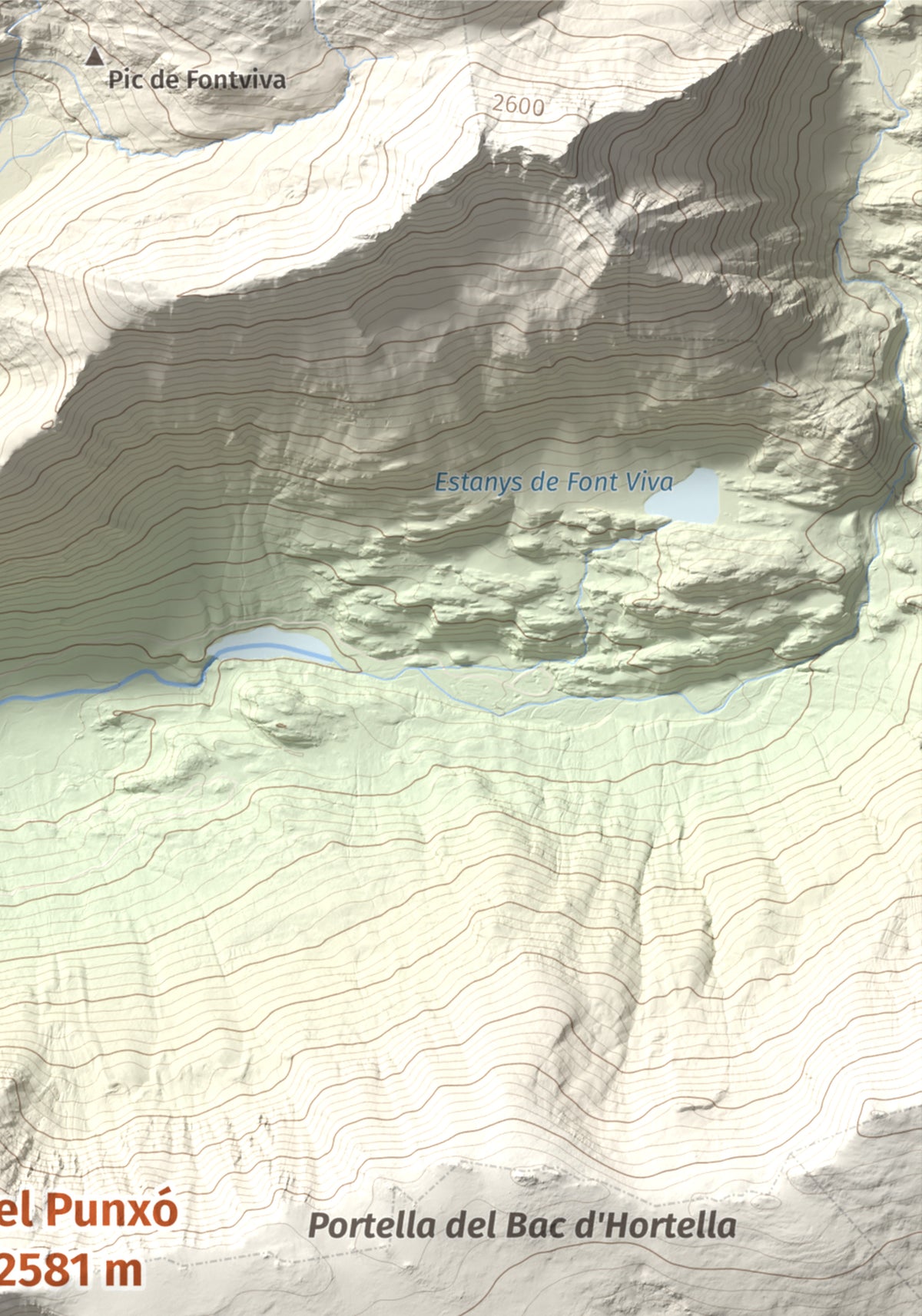 Mapa de relieve del Punxó, 2581 m, Cerdanya Nord, lámina 100 Cims de Trobart. Detalle de la zona superior derecha. 21 × 30 cm.