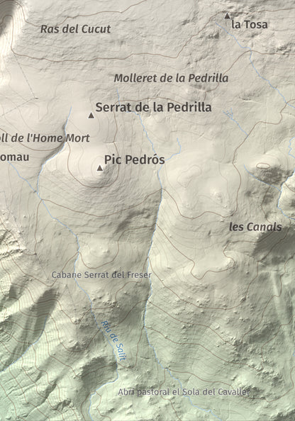 Mapa de relieve del Punxó, 2581 m, Cerdanya Nord, lámina 100 Cims de Trobart. Detalle de la zona inferior derecha. 21 × 30 cm.