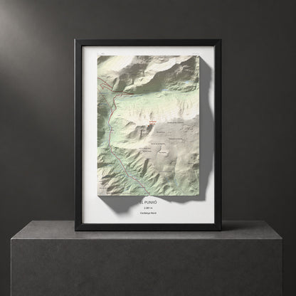 Mapa de relieve del Punxó, 2581 m, Cerdanya Nord, lámina 100 Cims de Trobart. Presentación enmarcada. 30 × 40 cm.
