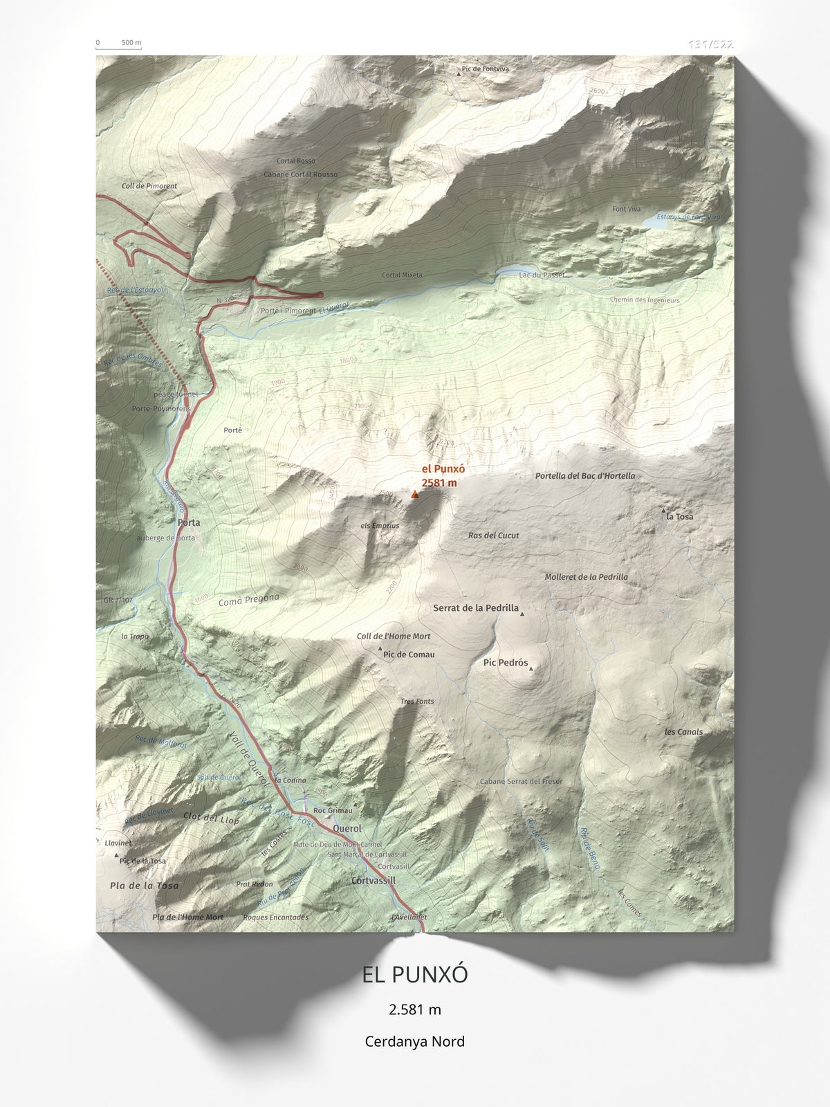 Mapa de relieve del Punxó, 2581 m, Cerdanya Nord, lámina 100 Cims de Trobart 30 × 40 cm.