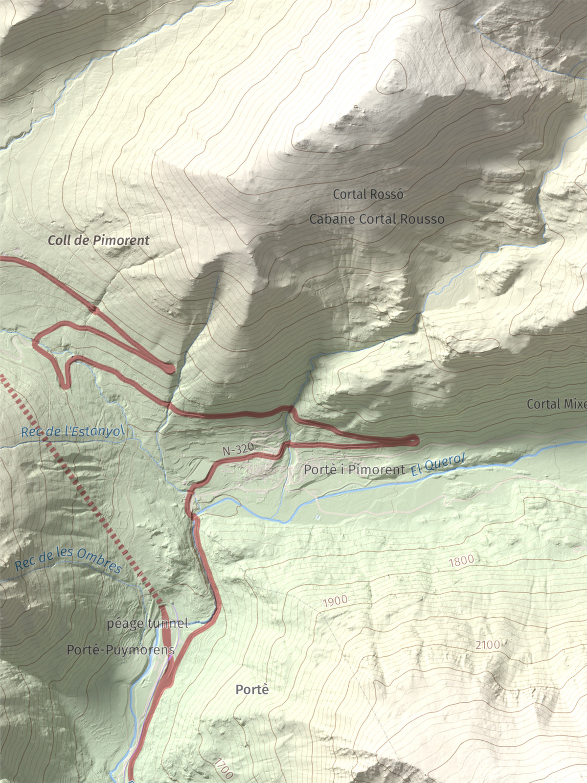 Mapa de relieve del Punxó, 2581 m, Cerdanya Nord, lámina 100 Cims de Trobart. Detalle de la zona superior izquierda. 30 × 40 cm.