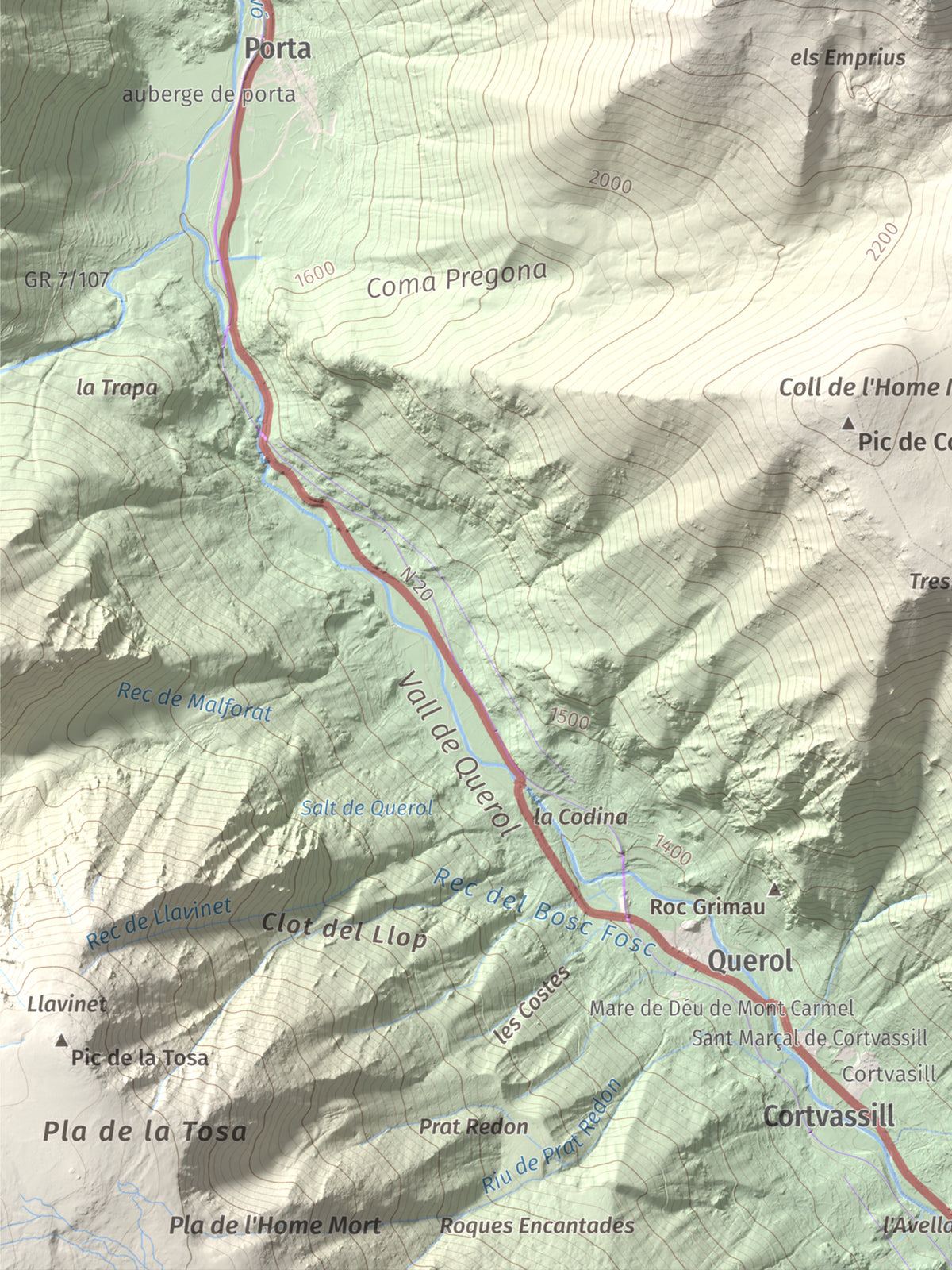 Mapa de relieve del Punxó, 2581 m, Cerdanya Nord, lámina 100 Cims de Trobart. Detalle de la zona inferior izquierda. 30 × 40 cm.