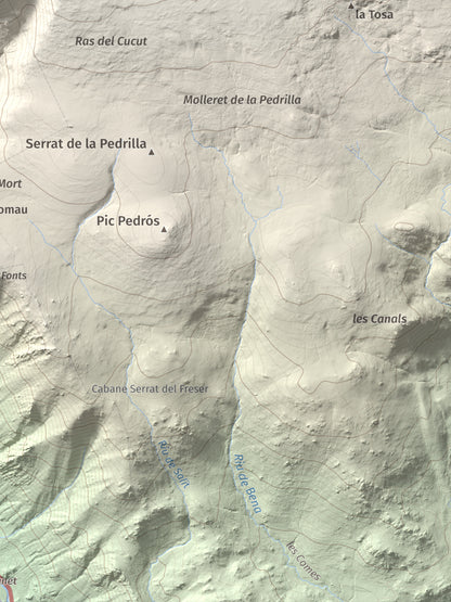 Mapa de relieve del Punxó, 2581 m, Cerdanya Nord, lámina 100 Cims de Trobart. Detalle de la zona inferior derecha. 30 × 40 cm.