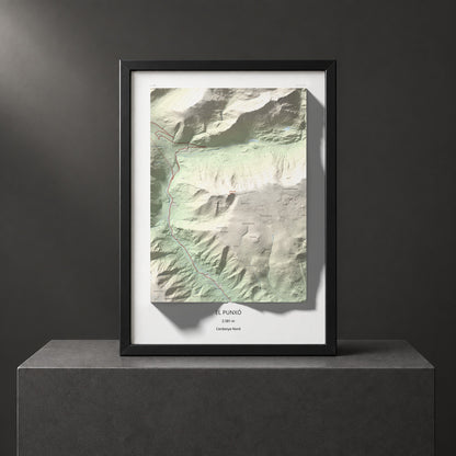 Mapa de relieve del Punxó, 2581 m, Cerdanya Nord, lámina 100 Cims de Trobart. Presentación enmarcada. 50 × 70 cm.