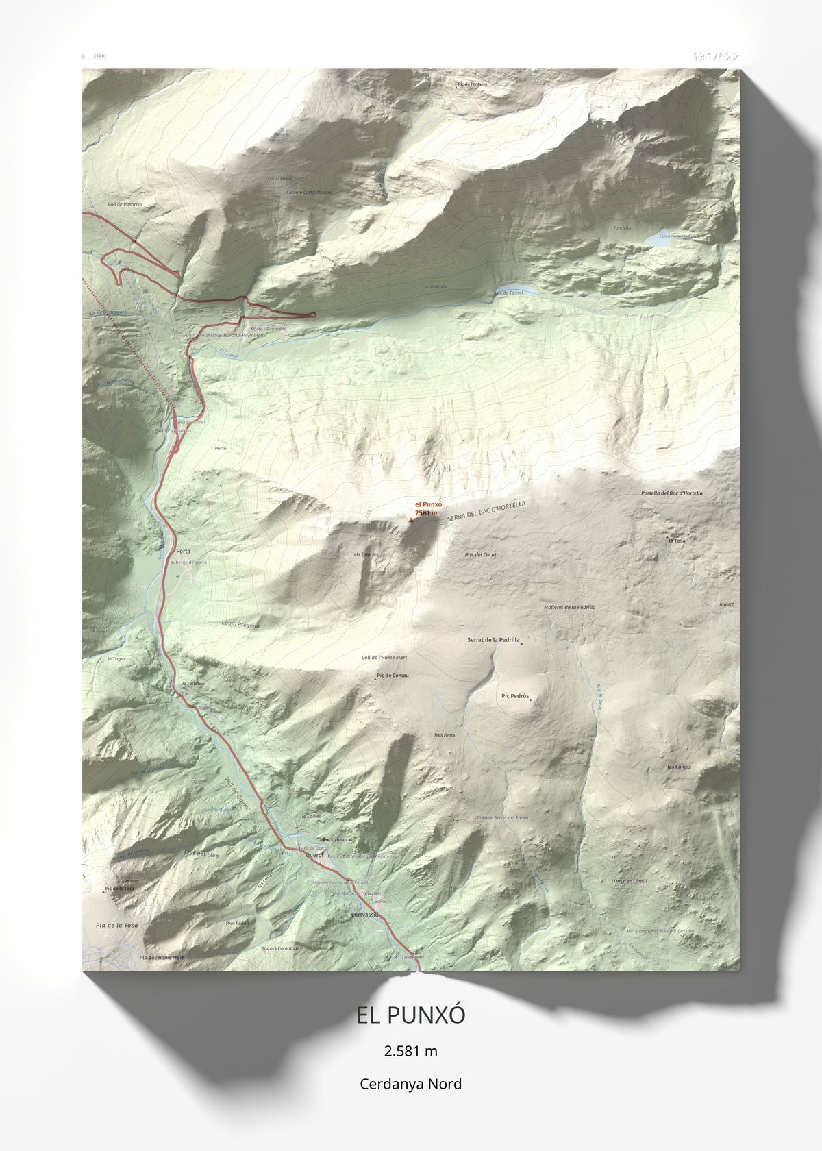 Mapa de relieve del Punxó, 2581 m, Cerdanya Nord, lámina 100 Cims de Trobart 50 × 70 cm.