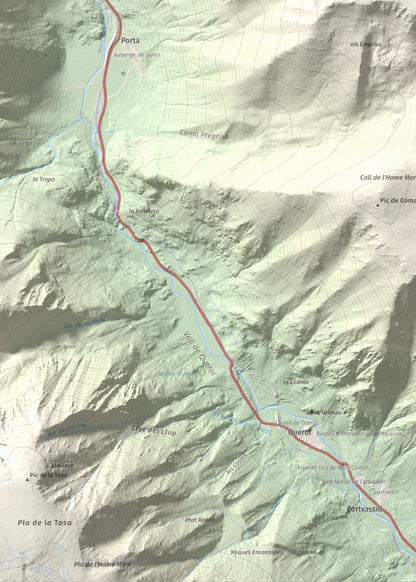 Mapa de relieve del Punxó, 2581 m, Cerdanya Nord, lámina 100 Cims de Trobart. Detalle de la zona inferior izquierda. 50 × 70 cm.