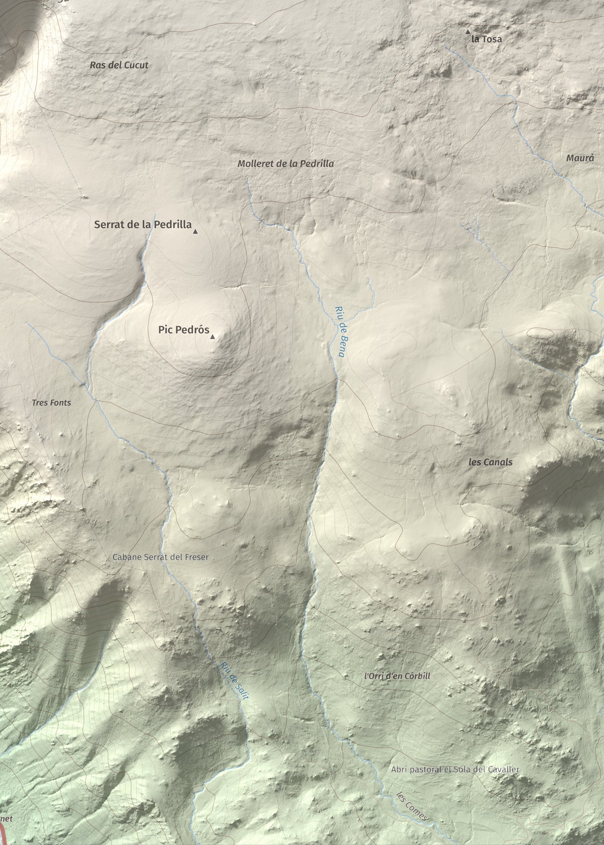 Mapa de relieve del Punxó, 2581 m, Cerdanya Nord, lámina 100 Cims de Trobart. Detalle de la zona inferior derecha. 50 × 70 cm.