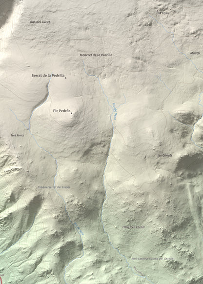 Mapa de relieve del Punxó, 2581 m, Cerdanya Nord, lámina 100 Cims de Trobart. Detalle de la zona inferior derecha. 50 × 70 cm.