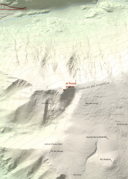 Mapa de relieve del Punxó, 2581 m, Cerdanya Nord, lámina 100 Cims de Trobart. Detalle de la zona central. 50 × 70 cm.