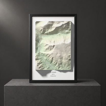 Mapa de relieve del Punxó, 2581 m, Cerdanya Nord, lámina 100 Cims de Trobart. Presentación enmarcada. 61 × 91 cm.