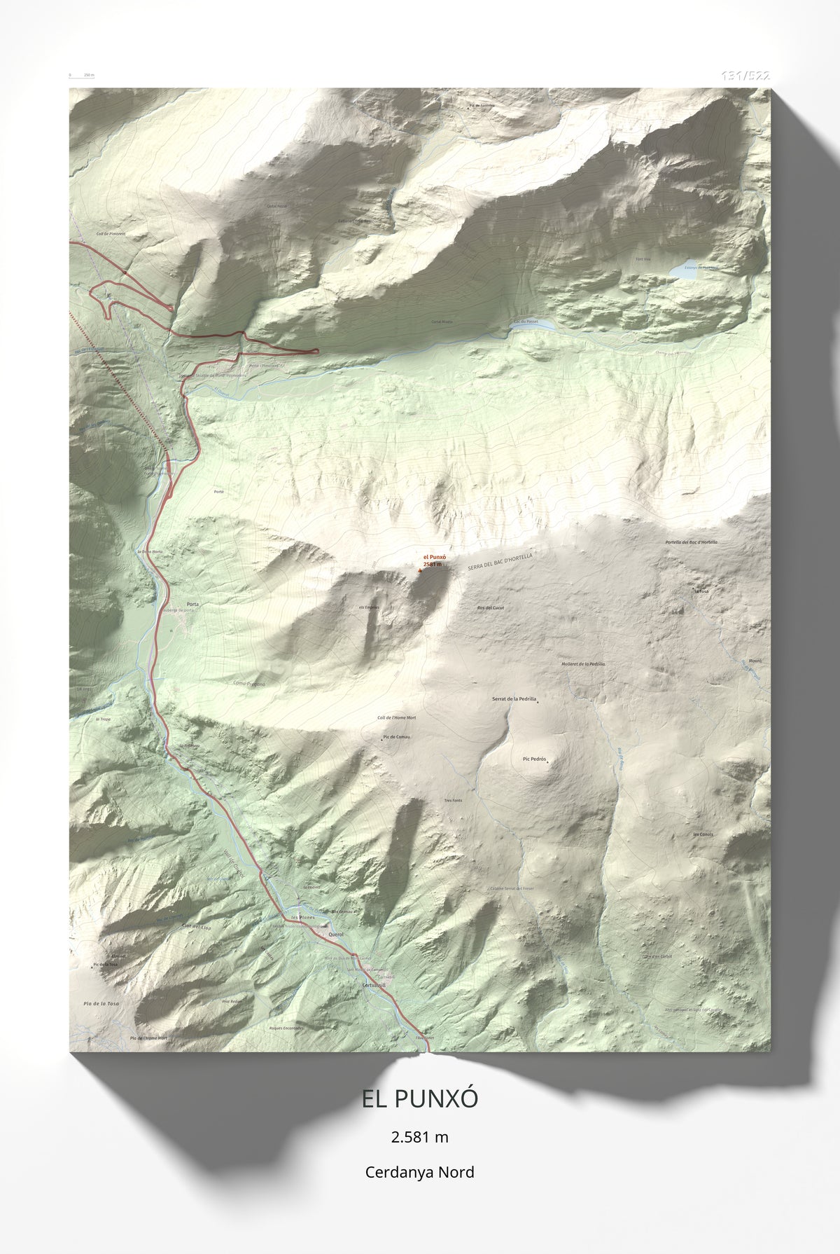 Mapa de relieve del Punxó, 2581 m, Cerdanya Nord, lámina 100 Cims de Trobart 61 × 91 cm.