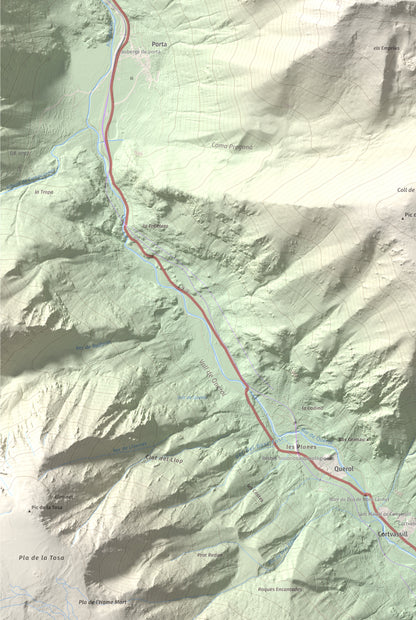 Mapa de relieve del Punxó, 2581 m, Cerdanya Nord, lámina 100 Cims de Trobart. Detalle de la zona inferior izquierda. 61 × 91 cm.