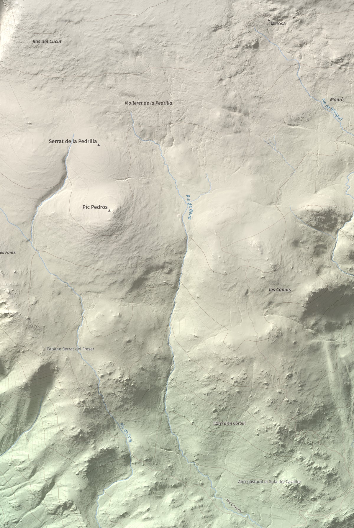 Mapa de relieve del Punxó, 2581 m, Cerdanya Nord, lámina 100 Cims de Trobart. Detalle de la zona inferior derecha. 61 × 91 cm.