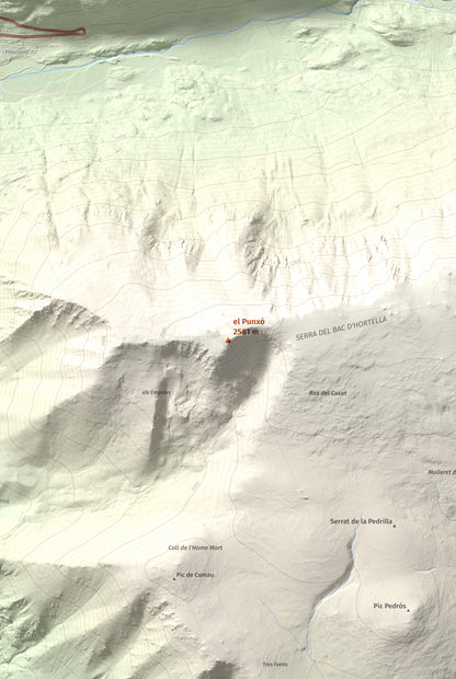 Mapa de relieve del Punxó, 2581 m, Cerdanya Nord, lámina 100 Cims de Trobart. Detalle de la zona central. 61 × 91 cm.