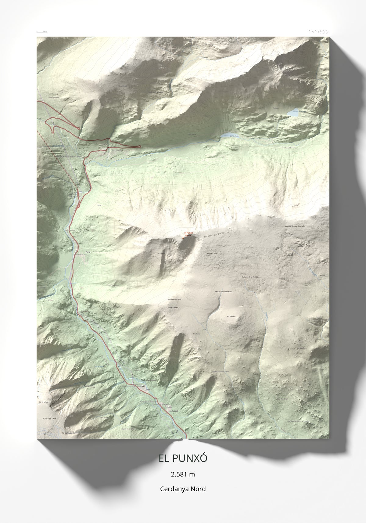Mapa de relieve del Punxó, 2581 m, Cerdanya Nord, lámina 100 Cims de Trobart 70 × 100 cm.