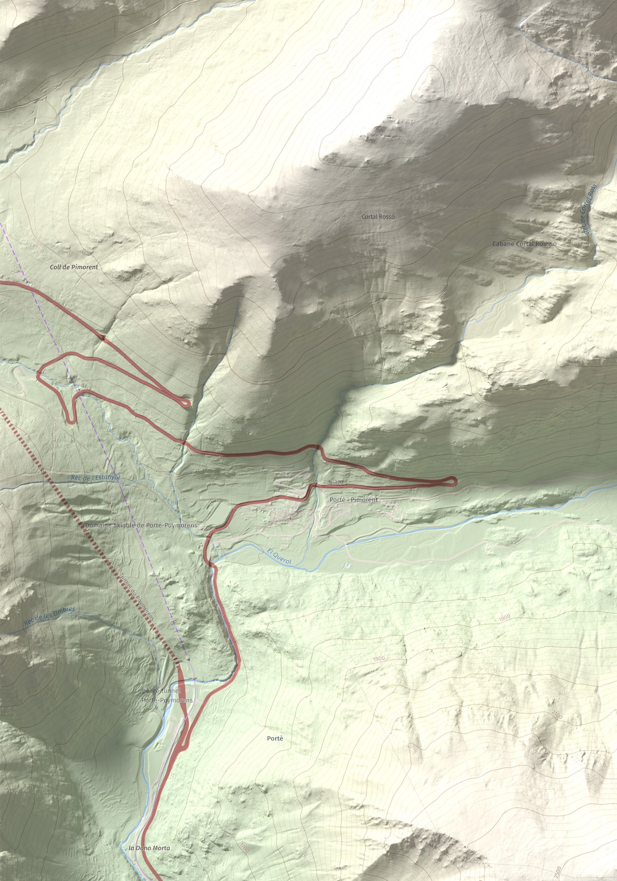 Mapa de relieve del Punxó, 2581 m, Cerdanya Nord, lámina 100 Cims de Trobart. Detalle de la zona superior izquierda. 70 × 100 cm.