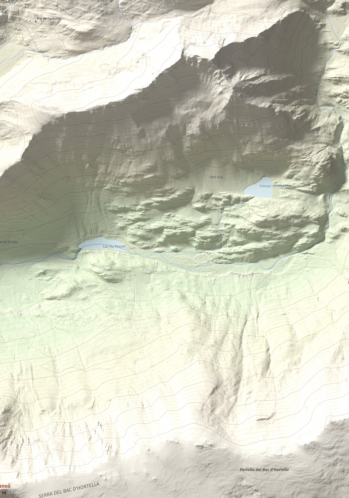 Mapa de relieve del Punxó, 2581 m, Cerdanya Nord, lámina 100 Cims de Trobart. Detalle de la zona superior derecha. 70 × 100 cm.