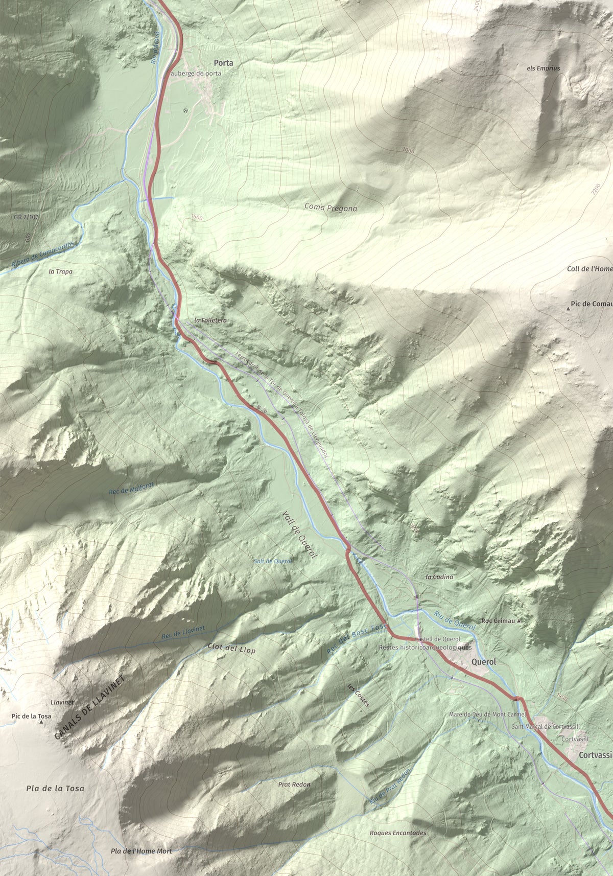 Mapa de relieve del Punxó, 2581 m, Cerdanya Nord, lámina 100 Cims de Trobart. Detalle de la zona inferior izquierda. 70 × 100 cm.