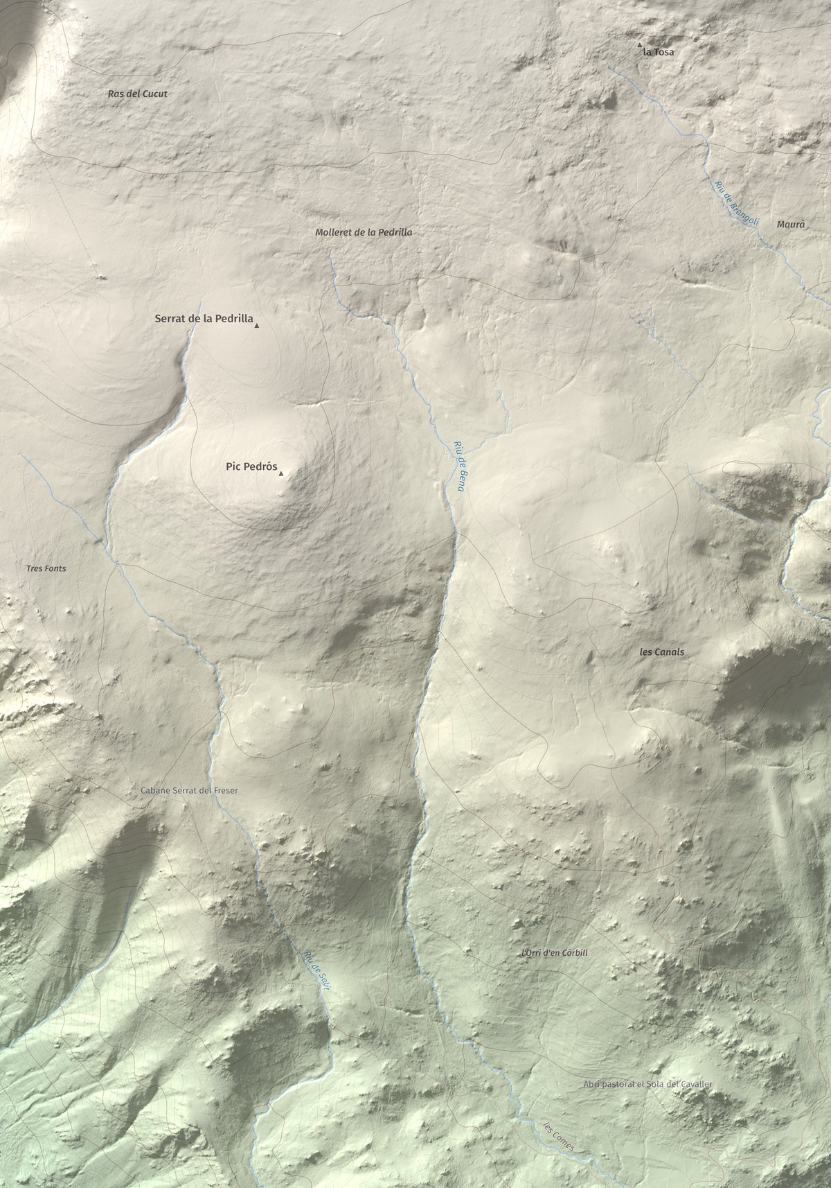 Mapa de relieve del Punxó, 2581 m, Cerdanya Nord, lámina 100 Cims de Trobart. Detalle de la zona inferior derecha. 70 × 100 cm.