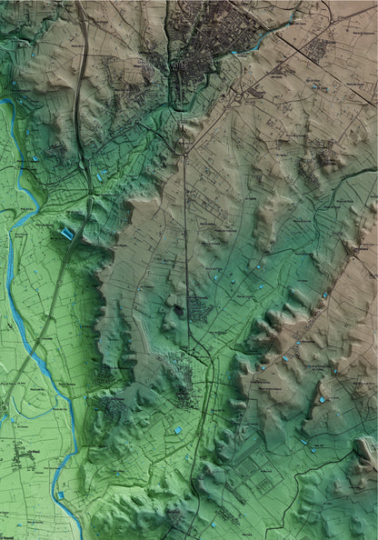 Mapa artístico del relieve del Rourell, al Alt Camp, con 15 km de entorno y base topográfica ICGC. Detalle de la zona superior derecha.
