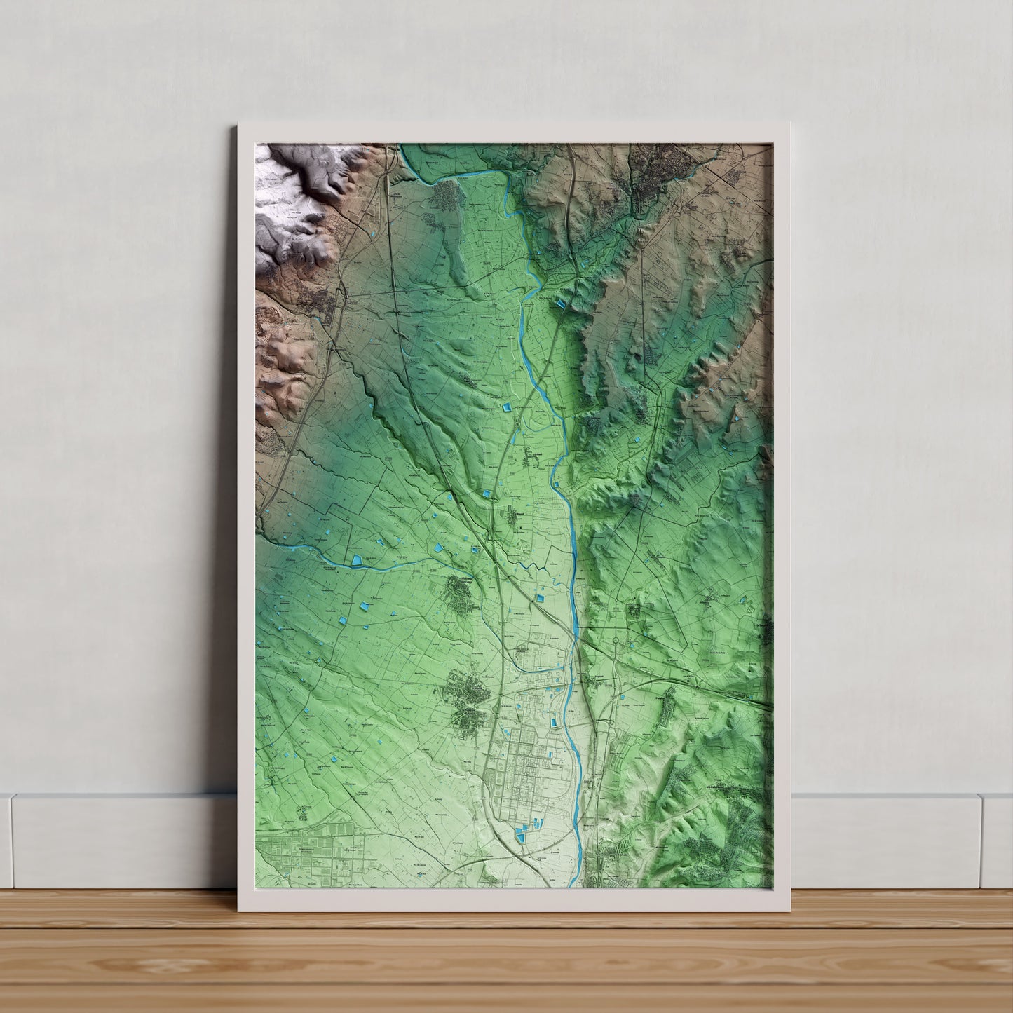 Mapa artístico del relieve del Rourell, al Alt Camp, con 15 km de entorno y base topográfica ICGC. Presentación enmarcada.