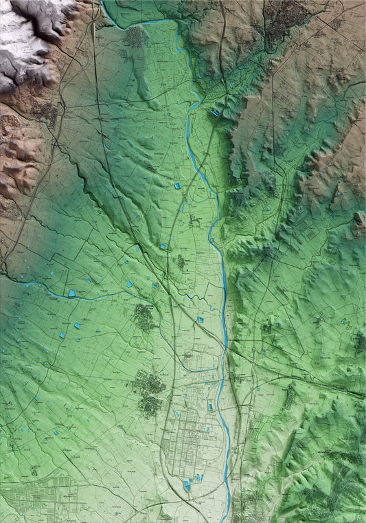 Mapa artístico del relieve del Rourell, al Alt Camp, con 15 km de entorno y base topográfica ICGC