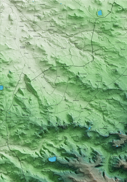 Mapa artístico del relieve del Soleràs, a las Garrigues, con 15 km de entorno y base topográfica ICGC. Detalle de la zona superior izquierda.