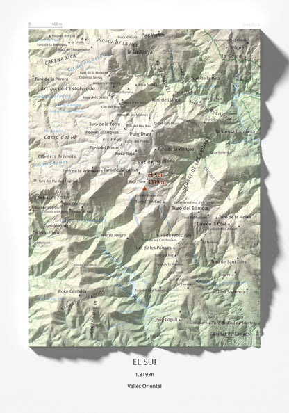 Mapa de relieve del Sui, 1319 m, Vallès Oriental, lámina 100 Cims de Trobart 21 × 30 cm.