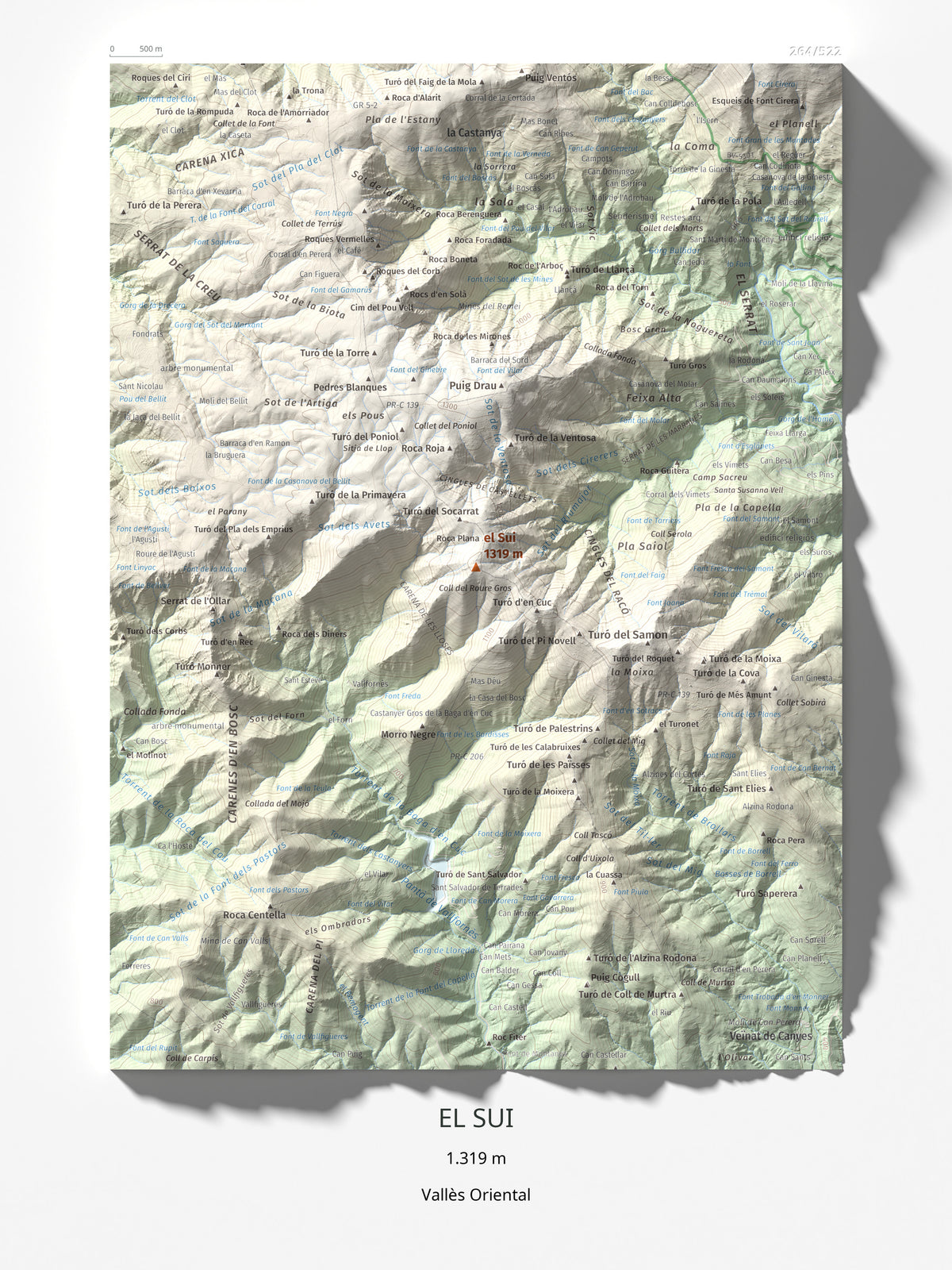 Mapa de relieve del Sui, 1319 m, Vallès Oriental, lámina 100 Cims de Trobart 30 × 40 cm.