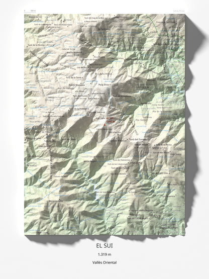 Mapa de relieve del Sui, 1319 m, Vallès Oriental, lámina 100 Cims de Trobart 30 × 40 cm.