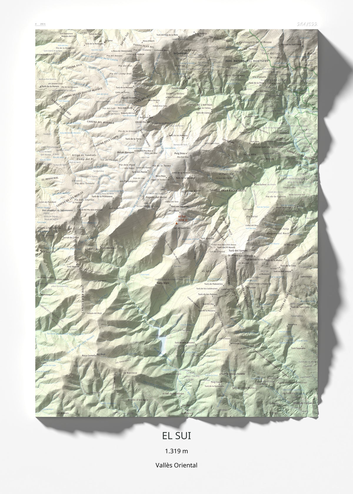 Mapa de relieve del Sui, 1319 m, Vallès Oriental, lámina 100 Cims de Trobart 50 × 70 cm.