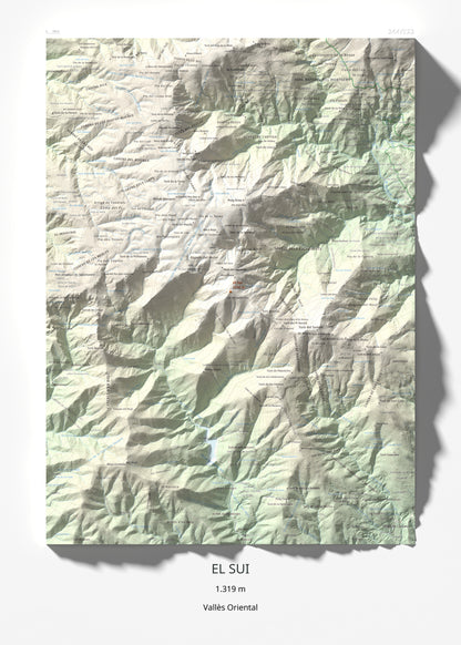 Mapa de relieve del Sui, 1319 m, Vallès Oriental, lámina 100 Cims de Trobart 50 × 70 cm.