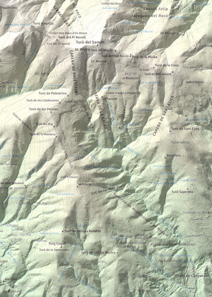 Mapa de relieve del Sui, 1319 m, Vallès Oriental, lámina 100 Cims de Trobart. Detalle de la zona inferior derecha. 50 × 70 cm.
