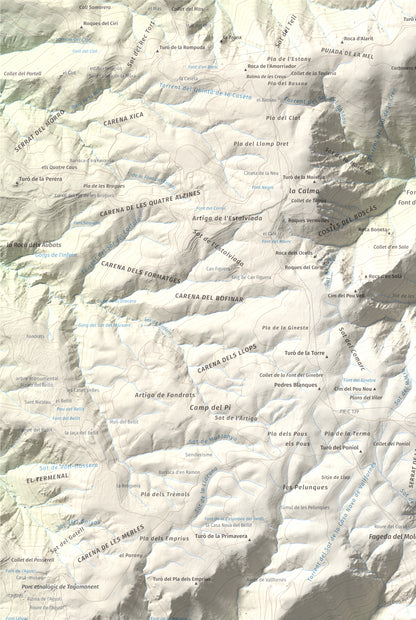 Mapa de relieve del Sui, 1319 m, Vallès Oriental, lámina 100 Cims de Trobart. Detalle de la zona superior izquierda. 61 × 91 cm.