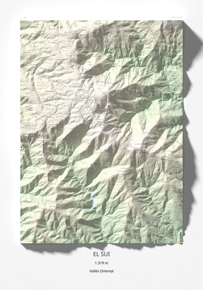 Mapa de relieve del Sui, 1319 m, Vallès Oriental, lámina 100 Cims de Trobart 70 × 100 cm.