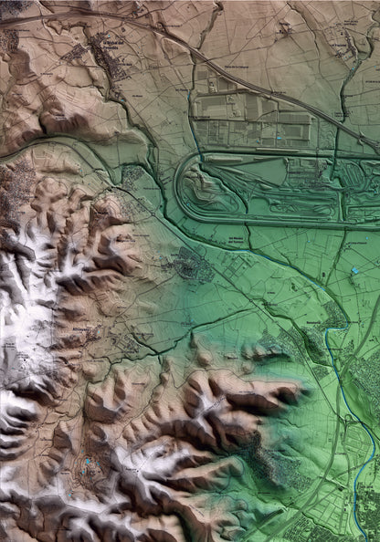 Mapa artístico del relieve del Vendrell, al Baix Penedès, con 15 km de entorno y base topográfica ICGC. Detalle de la zona superior izquierda.