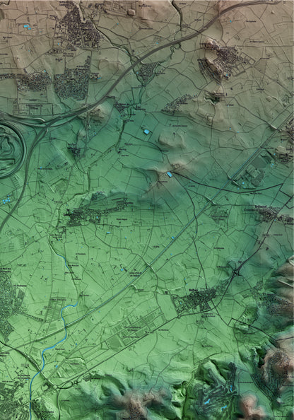Mapa artístico del relieve del Vendrell, al Baix Penedès, con 15 km de entorno y base topográfica ICGC. Detalle de la zona superior derecha.