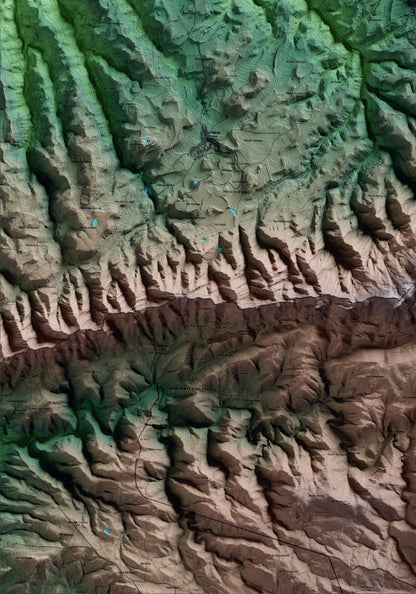 Mapa artístico del relieve del Vilosell, a las Garrigues, con 15 km de entorno y base topográfica ICGC. Detalle de la zona inferior izquierda.