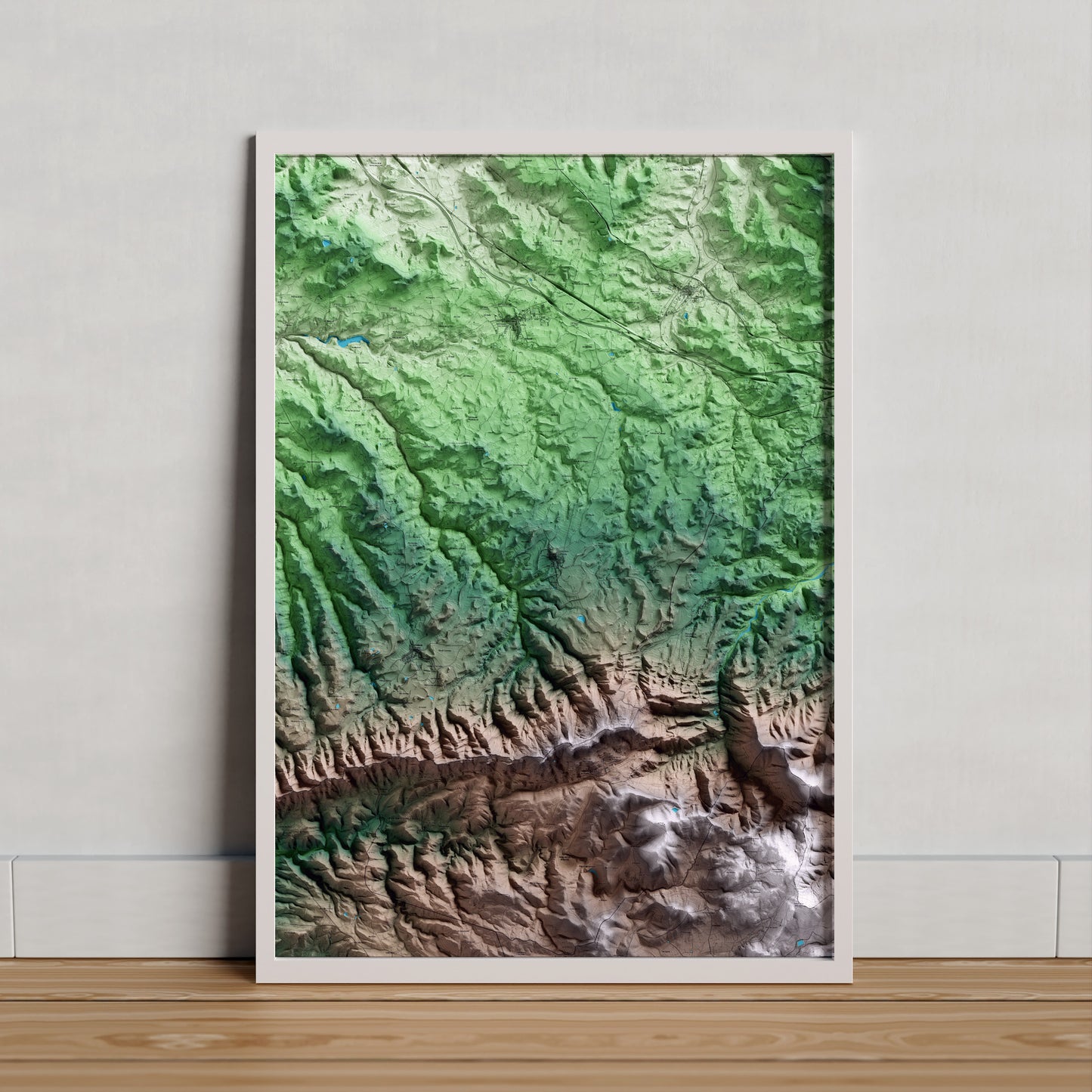 Mapa artístico del relieve del Vilosell, a las Garrigues, con 15 km de entorno y base topográfica ICGC. Presentación enmarcada.