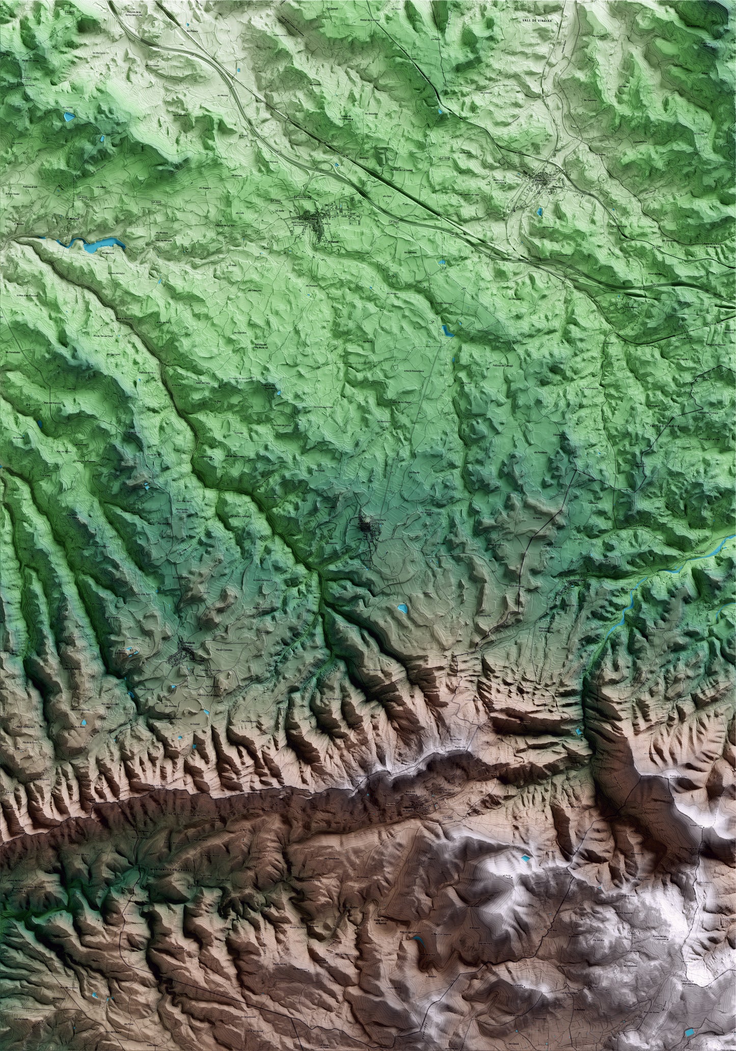 Mapa artístico del relieve del Vilosell, a las Garrigues, con 15 km de entorno y base topográfica ICGC