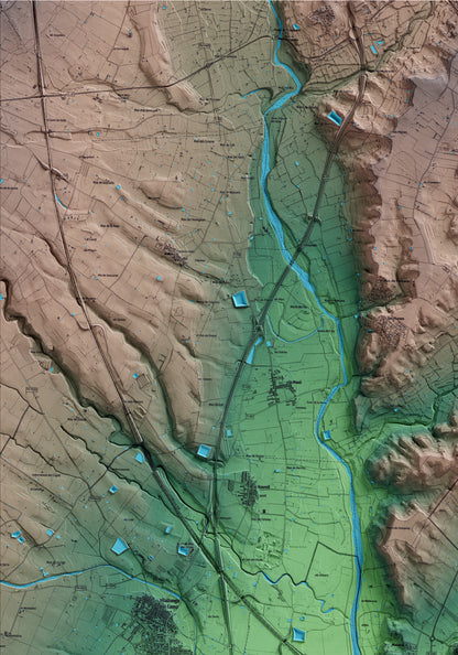 Mapa artístico del relieve dels Garidells, al Alt Camp, con 15 km de entorno y base topográfica ICGC. Detalle de la zona superior izquierda.