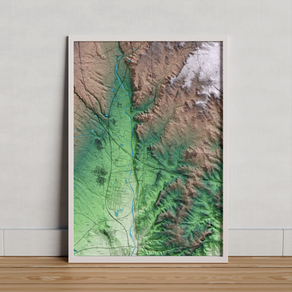 Mapa artístico del relieve dels Garidells, al Alt Camp, con 15 km de entorno y base topográfica ICGC. Presentación enmarcada.
