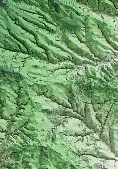 Mapa artístico del relieve dels Hostalets de Pierola, al Anoia, con 15 km de entorno y base topográfica ICGC. Detalle de la zona inferior derecha.