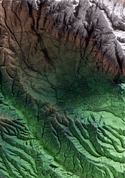 Mapa artístico del relieve dels Hostalets de Pierola, al Anoia, con 15 km de entorno y base topográfica ICGC. Detalle de la zona superior derecha.