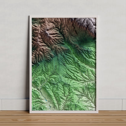 Mapa artístico del relieve dels Hostalets de Pierola, al Anoia, con 15 km de entorno y base topográfica ICGC. Presentación enmarcada.