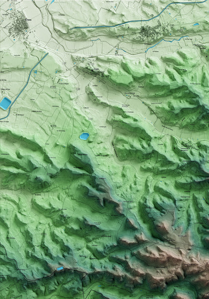 Mapa artístico del relieve dels Omells de na Gaia, al Urgell, con 15 km de entorno y base topográfica ICGC. Detalle de la zona superior izquierda.