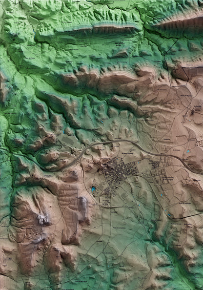 Mapa artístico del relieve dels Prats de Rei, al Anoia, con 15 km de entorno y base topográfica ICGC. Detalle de la zona superior izquierda.