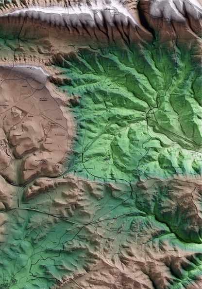 Mapa artístico del relieve dels Prats de Rei, al Anoia, con 15 km de entorno y base topográfica ICGC. Detalle de la zona superior derecha.